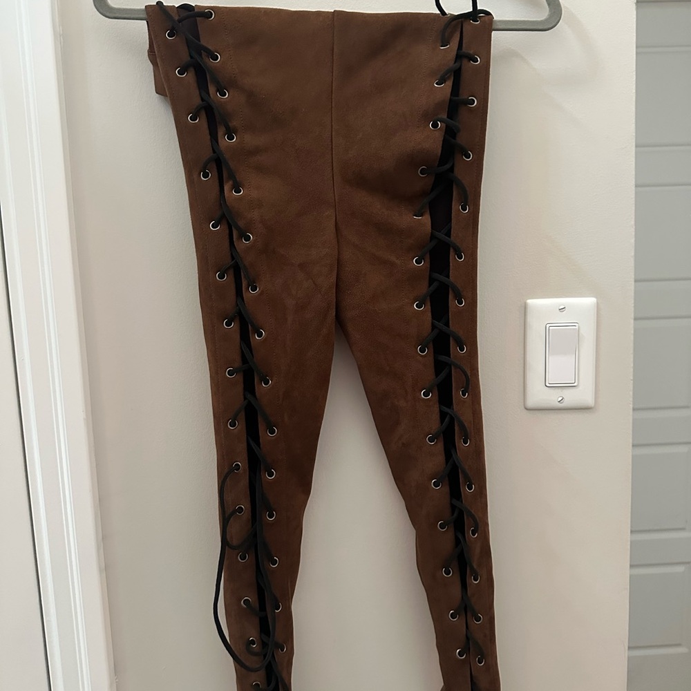 Fashion Nova Brown Lace-Up Pants